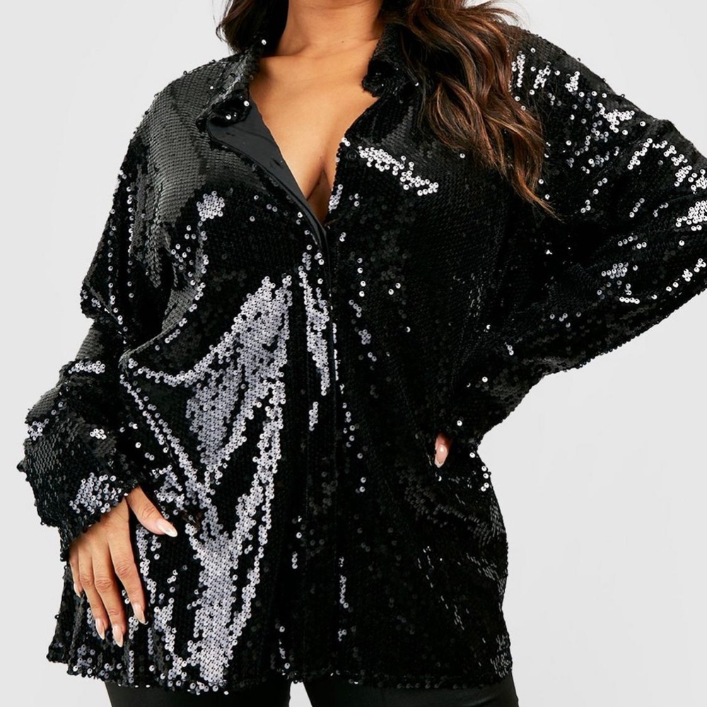 oversized black sequin shirt | nwt